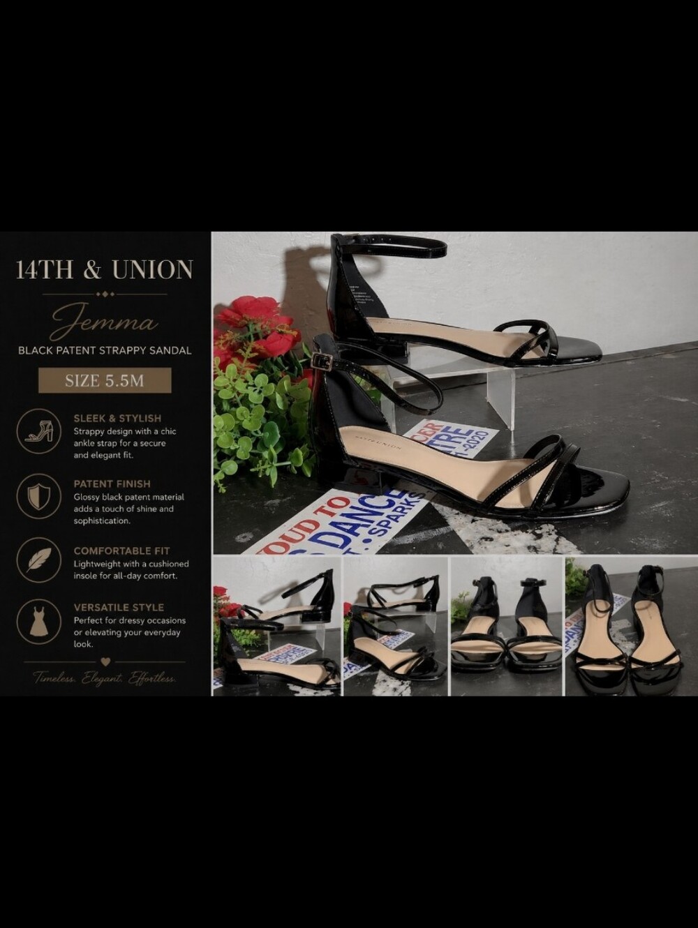 14th & Union Jemma Black Patent Strappy Sandal 5.5M
